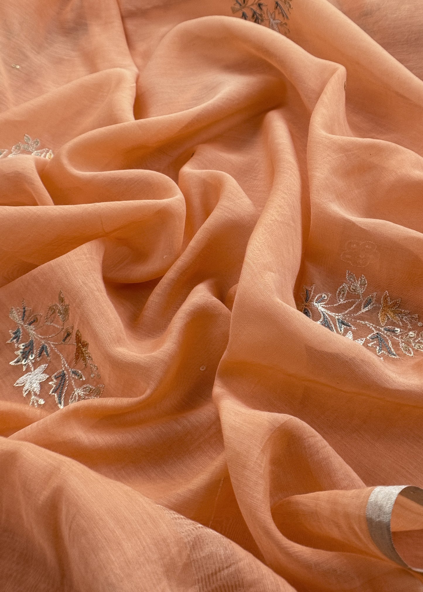 Orange Mulmul Suit And Dupatta In Dori work