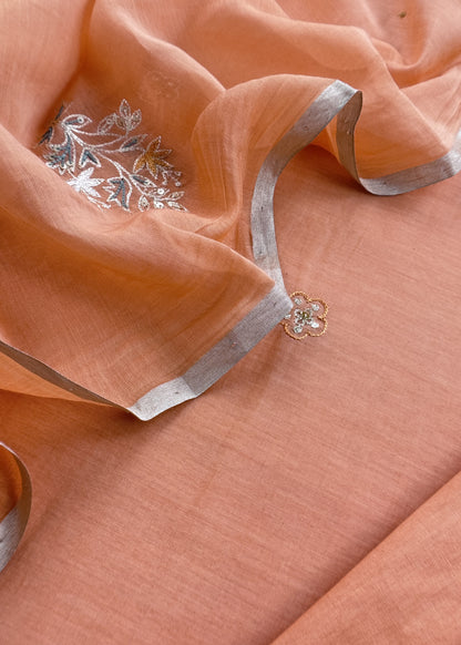 Orange Mulmul Suit And Dupatta In Dori work