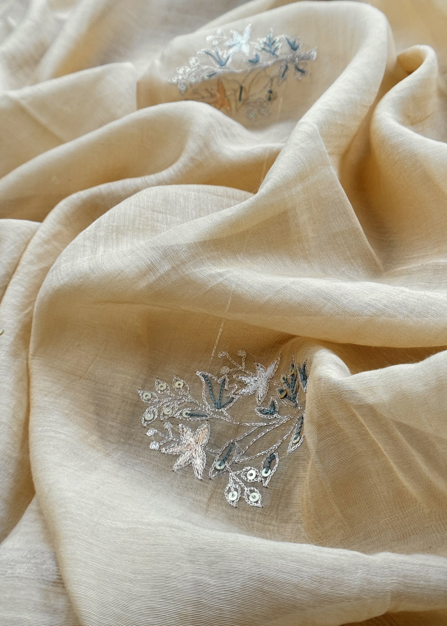 Beige Mulmul Suit And Dupatta In Dori work