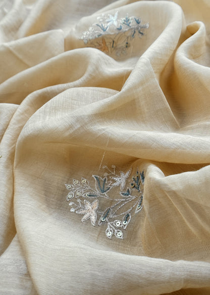 Beige Mulmul Suit And Dupatta In Dori work