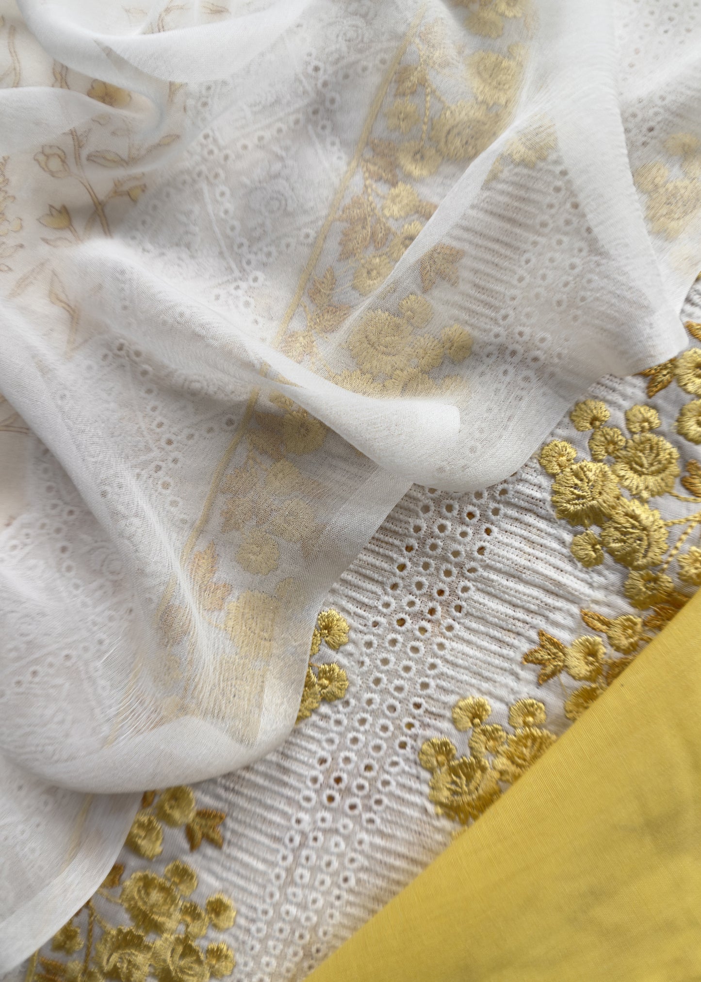 White And Yellow Pure Cotton Suit