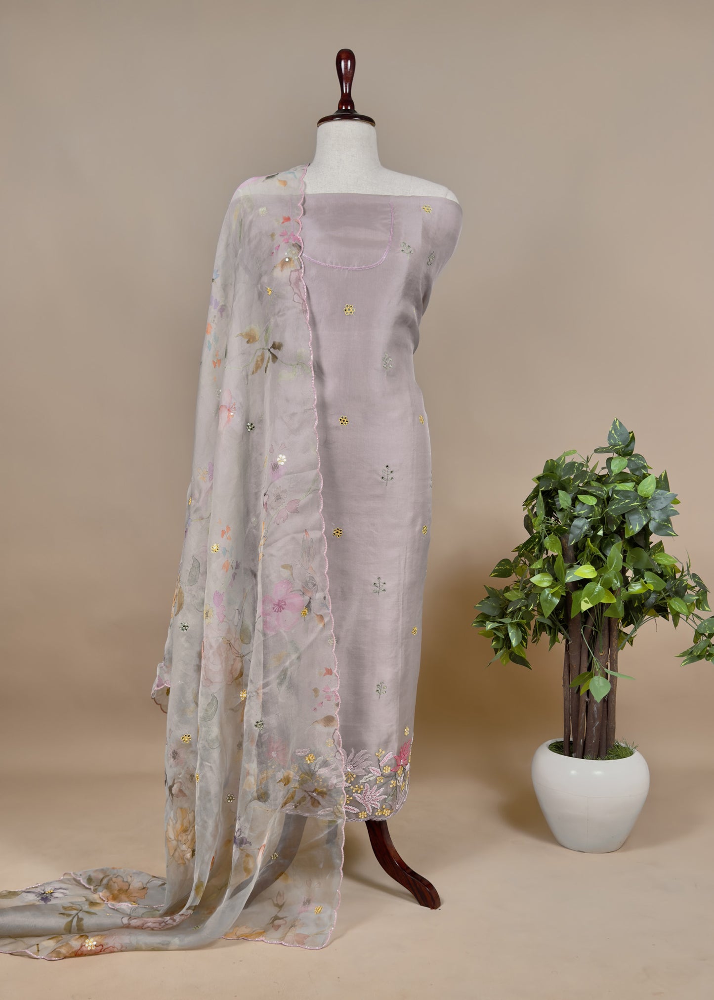 Blue Hand Embroidered  organza Silk Suit With Gotta Patti Dupatta