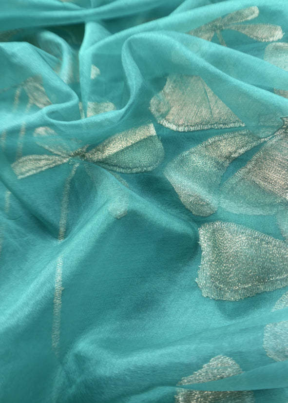 Turquoise Chanderi Kurta With Organza Dupatta Having Zari Embroidery