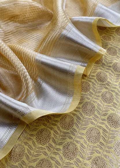 Lime Yellow Brocade Silk Kurta And Zari Panel Silk Dupatta