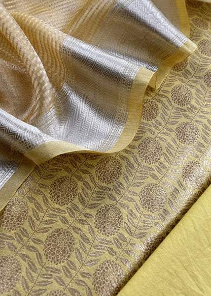 Lime Yellow Brocade Silk Kurta And Zari Panel Silk Dupatta