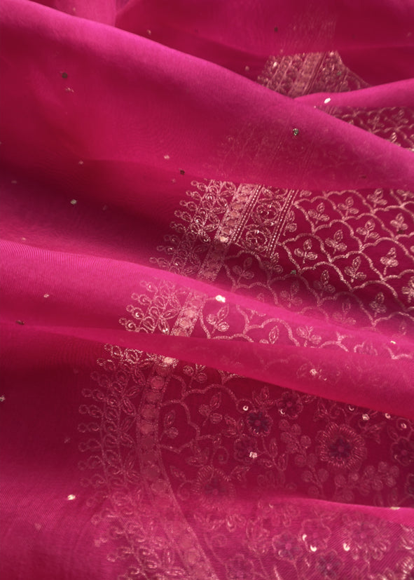 Rani Pink Pure Kora Silk Suit In Zardori Handwork