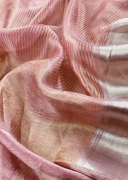 Pink Brocade Silk Kurta And Zari Panel Silk Dupatta