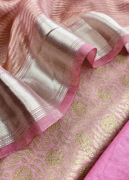 Pink Brocade Silk Kurta And Zari Panel Silk Dupatta