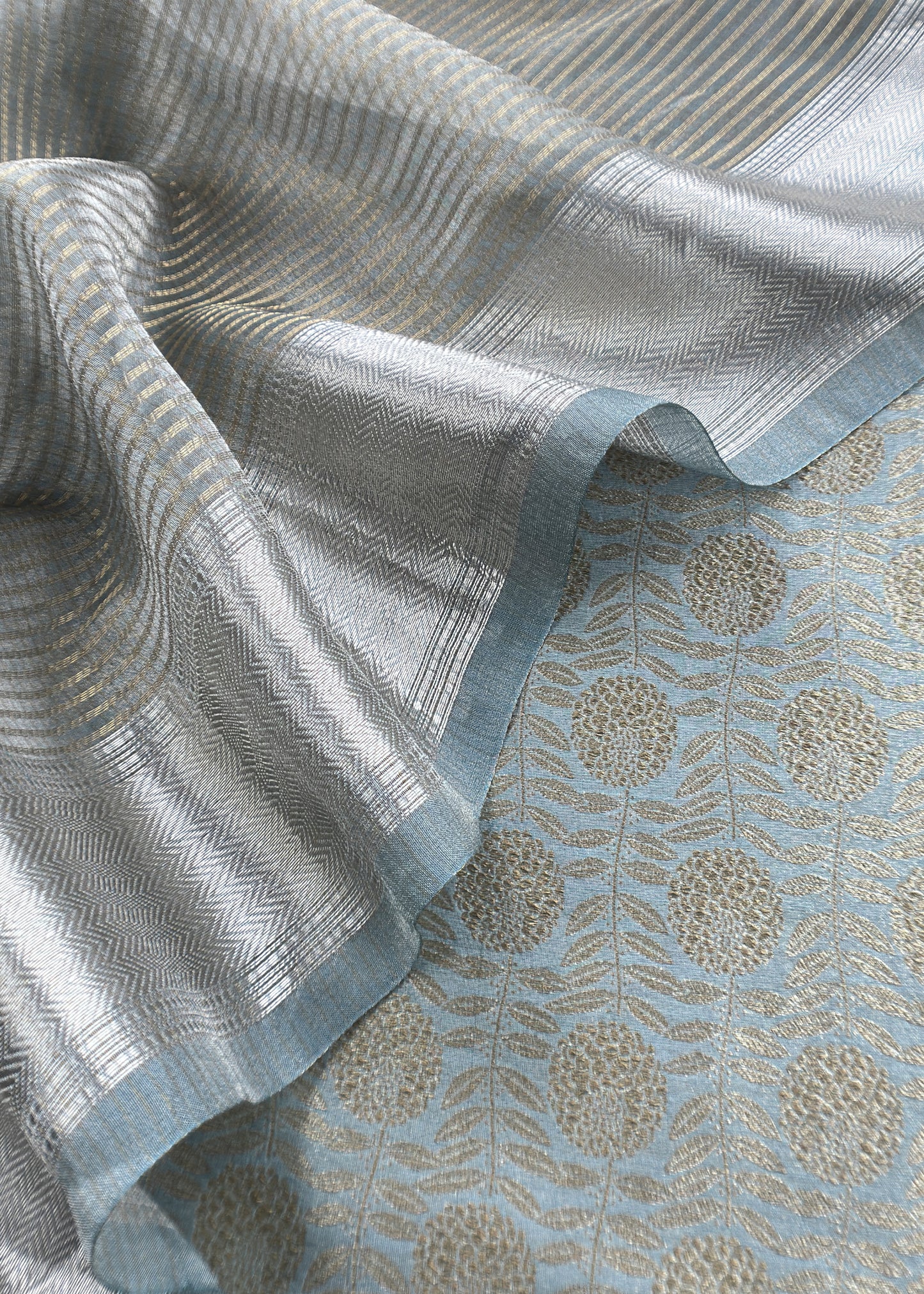 Blue Brocade Silk Kurta And Zari Panel Silk Dupatta