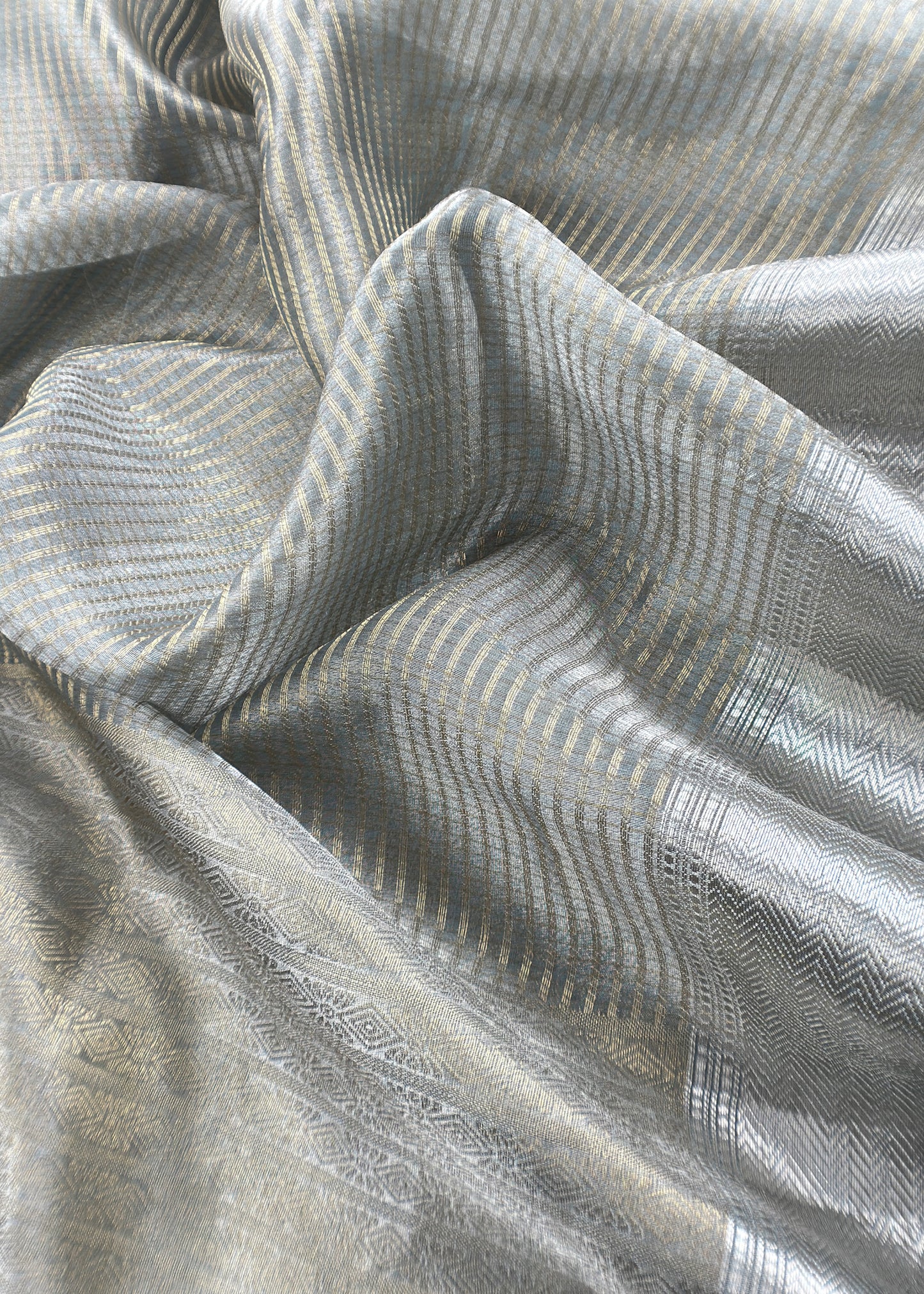 Blue Brocade Silk Kurta And Zari Panel Silk Dupatta