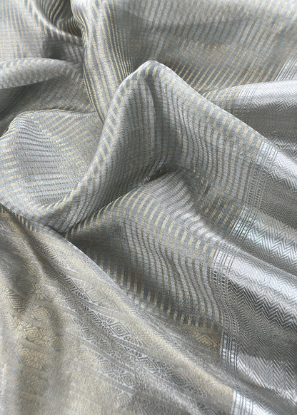 Blue Brocade Silk Kurta And Zari Panel Silk Dupatta