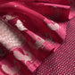 Raspberry Red Handloom Brocade Woven Kurta and Peacock Handloom organza dupatta