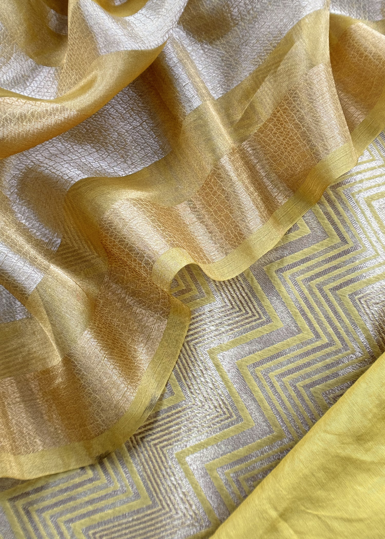 Brocade silk suit set with panel tissue dupatta