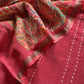 Red Maheshwari Silk Suit Fabric With Floral Dupatta And Kantha Stitch Hand Embroidery