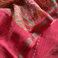 Red Maheshwari Silk Suit Fabric With Floral Dupatta And Kantha Stitch Hand Embroidery