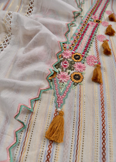 unstitched cotton suit with embroidered work 