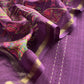 Deep Violet Maheshwari Silk Suit Fabric With Floral Dupatta And Kantha Stitch Hand Embroidery