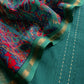 Teal Blue Maheshwari Silk Suit Fabric With Floral Dupatta And Kantha Stitch Hand Embroidery