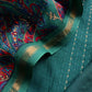 Teal Blue Maheshwari Silk Suit Fabric With Floral Dupatta And Kantha Stitch Hand Embroidery
