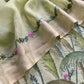 Jade Green Handloom Linen Silk Hand Painted Suit Fabric With French knot And Kantha Handwork