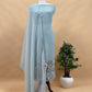 Garden Of Dreams Powder Blue Handloom Crushed Organza Silk Suit With Appliqué work and 3d French Hand embroidery