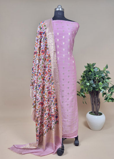 Pink Banarasi Suit With Kalamkari Dupatta