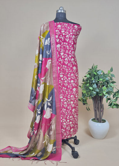 Pink Maheshwari Silk Suit With Dupatta