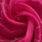 Hot Pink Glass Tissue Three-Piece Wedding Suit Fabric With Hand Work