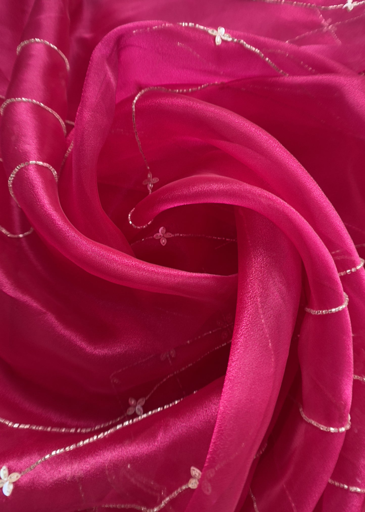 Hot Pink Glass Tissue Three-Piece Wedding Suit Fabric With Hand Work