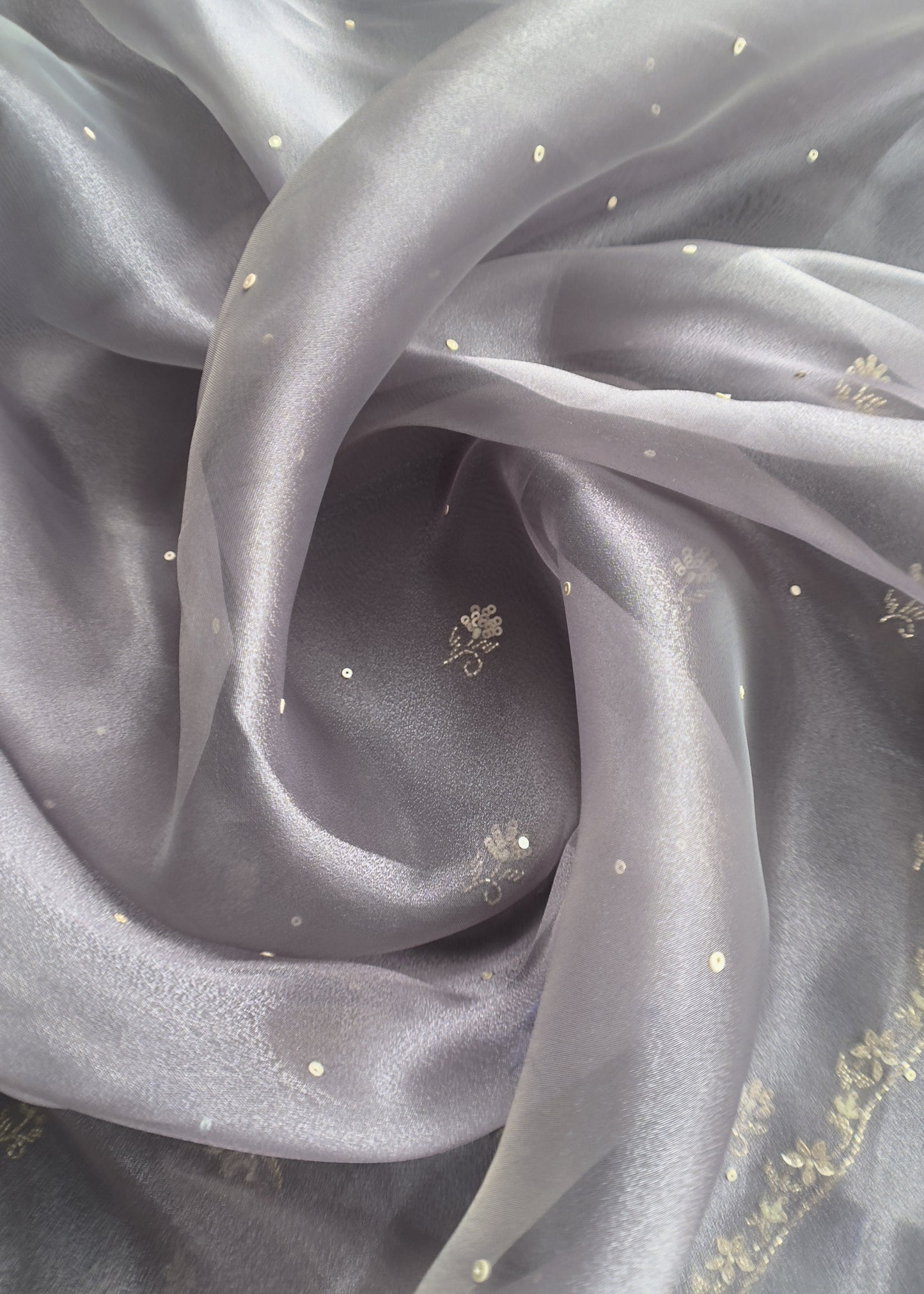 Purple Grey Glass Tissue Three-piece Wedding Suit Fabric With Hand Work