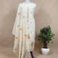 Off White Jamdani Suit With Blue Lilies In Chanderi Fabric