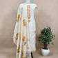 Off White Jamdani Suit With Orange Lilies In Chanderi Fabric