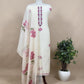 Off White Jamdani Suit With Orange Lilies In Chanderi Fabric