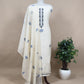 Off White Jamdani Suit With Orange Lilies In Chanderi Fabric