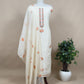 Off White Jamdani Suit With Blue Lilies In Chanderi Fabric