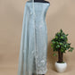 Greyish Green Flamingo Embroidered Tissue Silk Suit