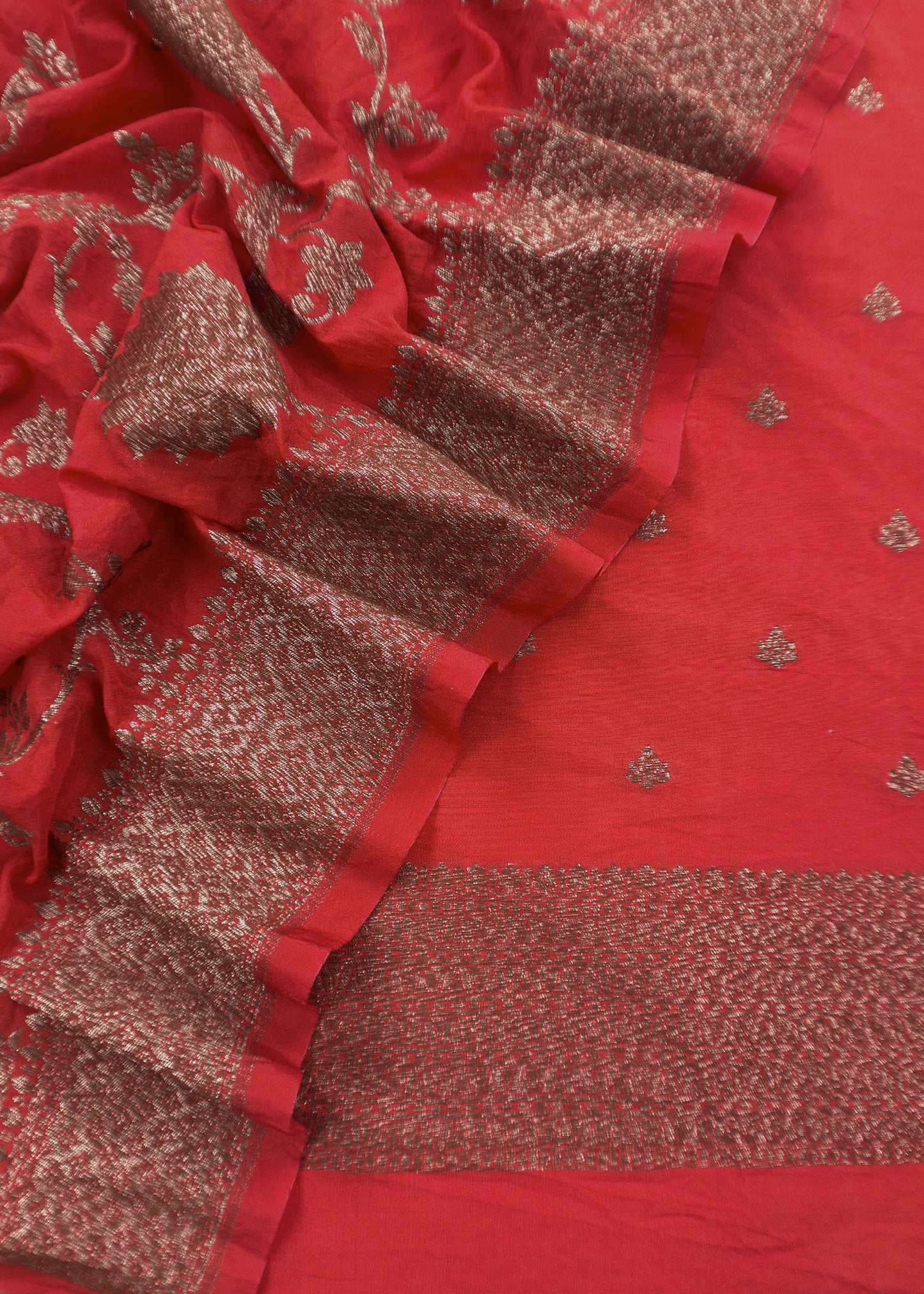 Sindoor Red Georgette Silk Suit Fabric With Shikagarh Zari weaving