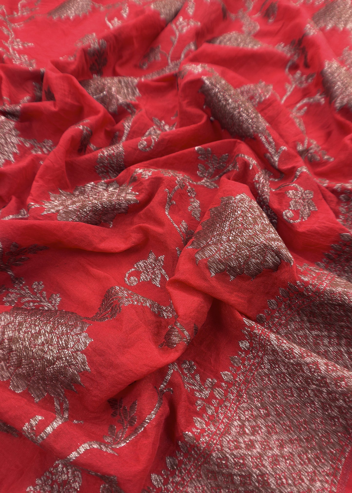 Sindoor Red Georgette Silk Suit Fabric With Shikagarh Zari weaving