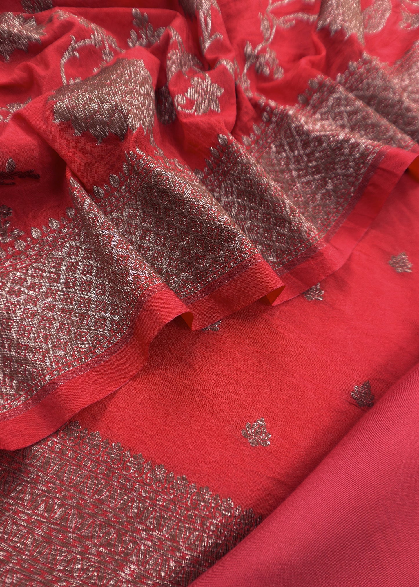 Sindoor Red Georgette Silk Suit Fabric With Shikagarh Zari weaving