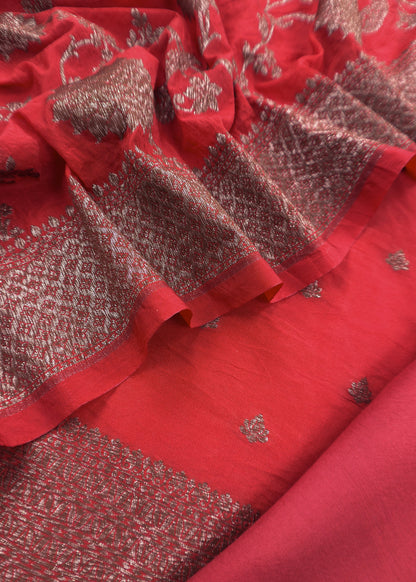 Sindoor Red Georgette Silk Suit Fabric With Shikagarh Zari weaving