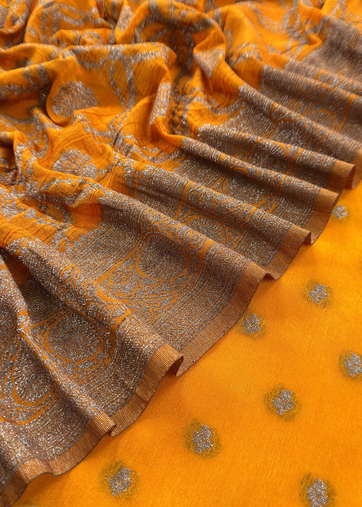 Saffron Georgette Silk suit fabric with Zari weaving