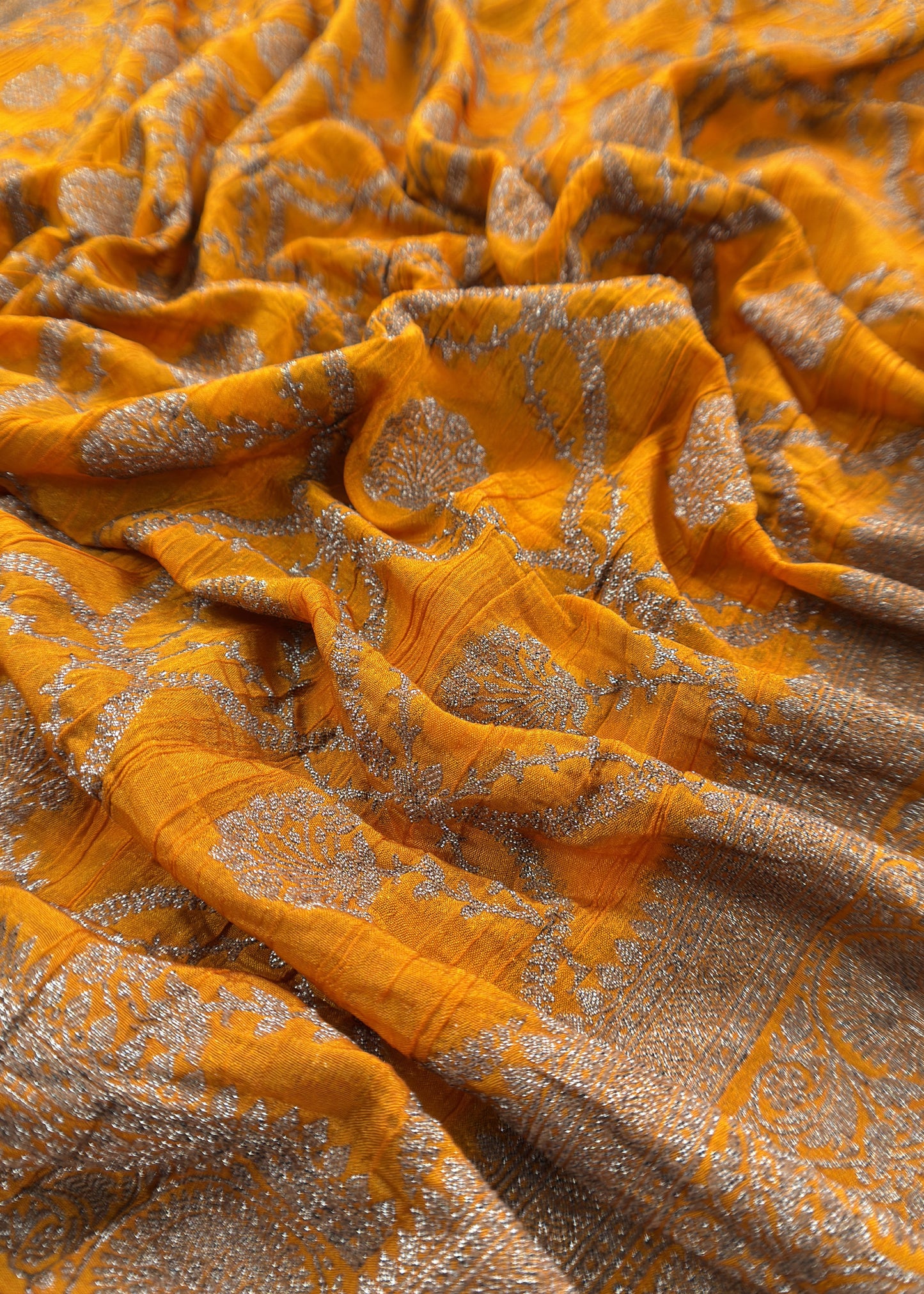 Saffron Georgette Silk suit fabric with Zari weaving