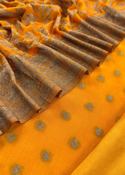 Saffron Georgette Silk suit fabric with Zari weaving