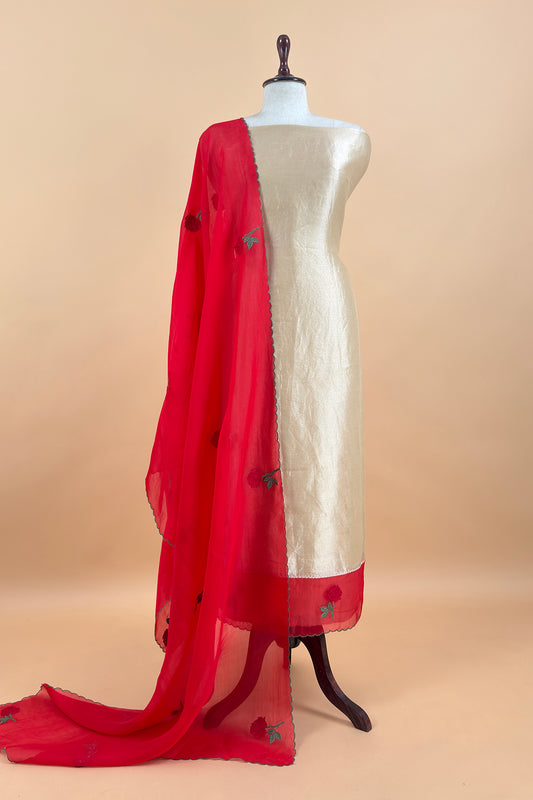 Festive wear tissue silk unstitched suit with dupatta

