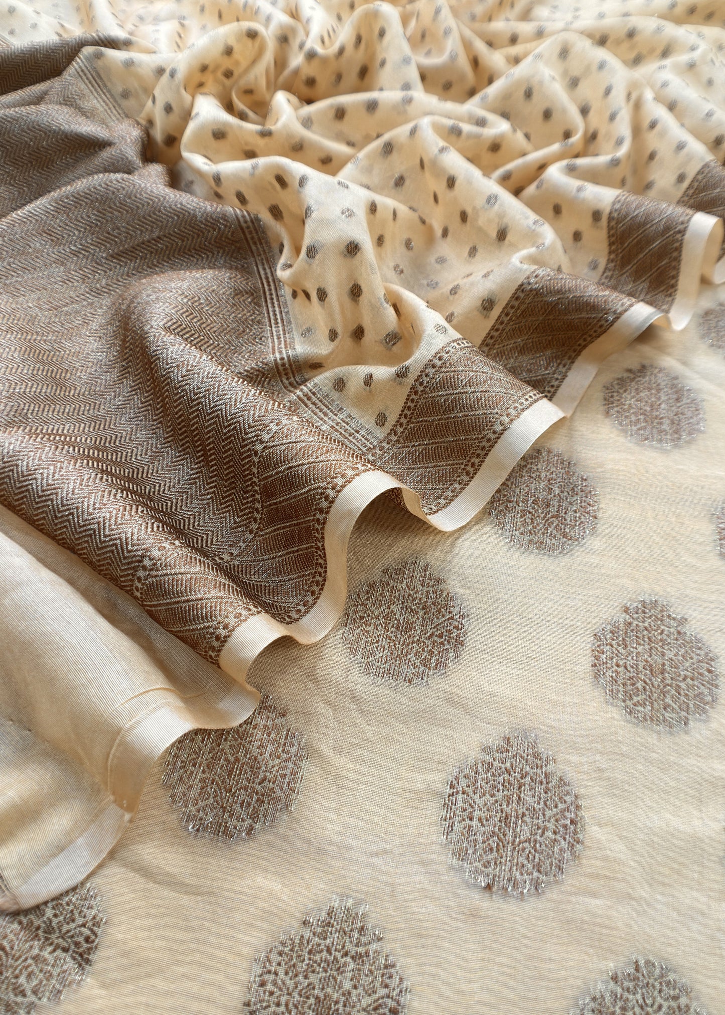 Beige Banarasi Silk Suit Fabric With Zari Weaving