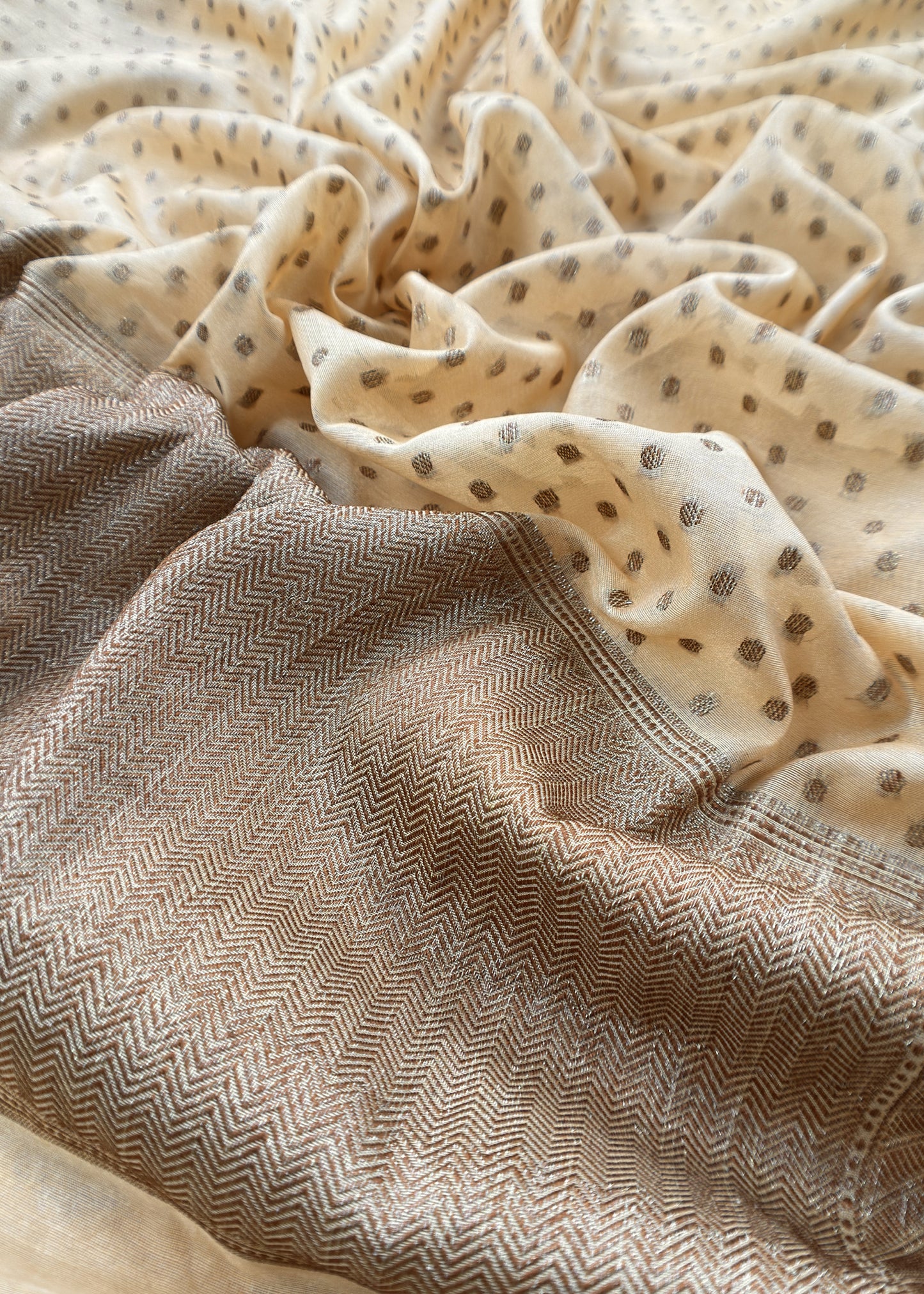 Beige Banarasi Silk Suit Fabric With Zari Weaving