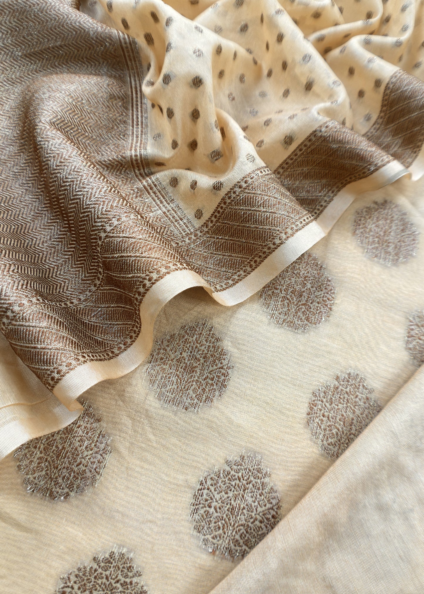 Beige Banarasi Silk Suit Fabric With Zari Weaving
