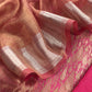 Prussian Pink Brocade Silk Kurta and Tissue Silk Gold Striped Dupatta