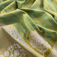 Light Green Dhup Chaav Pure Katan Silk Suit Fabric With Meenakari Zari Weaving
