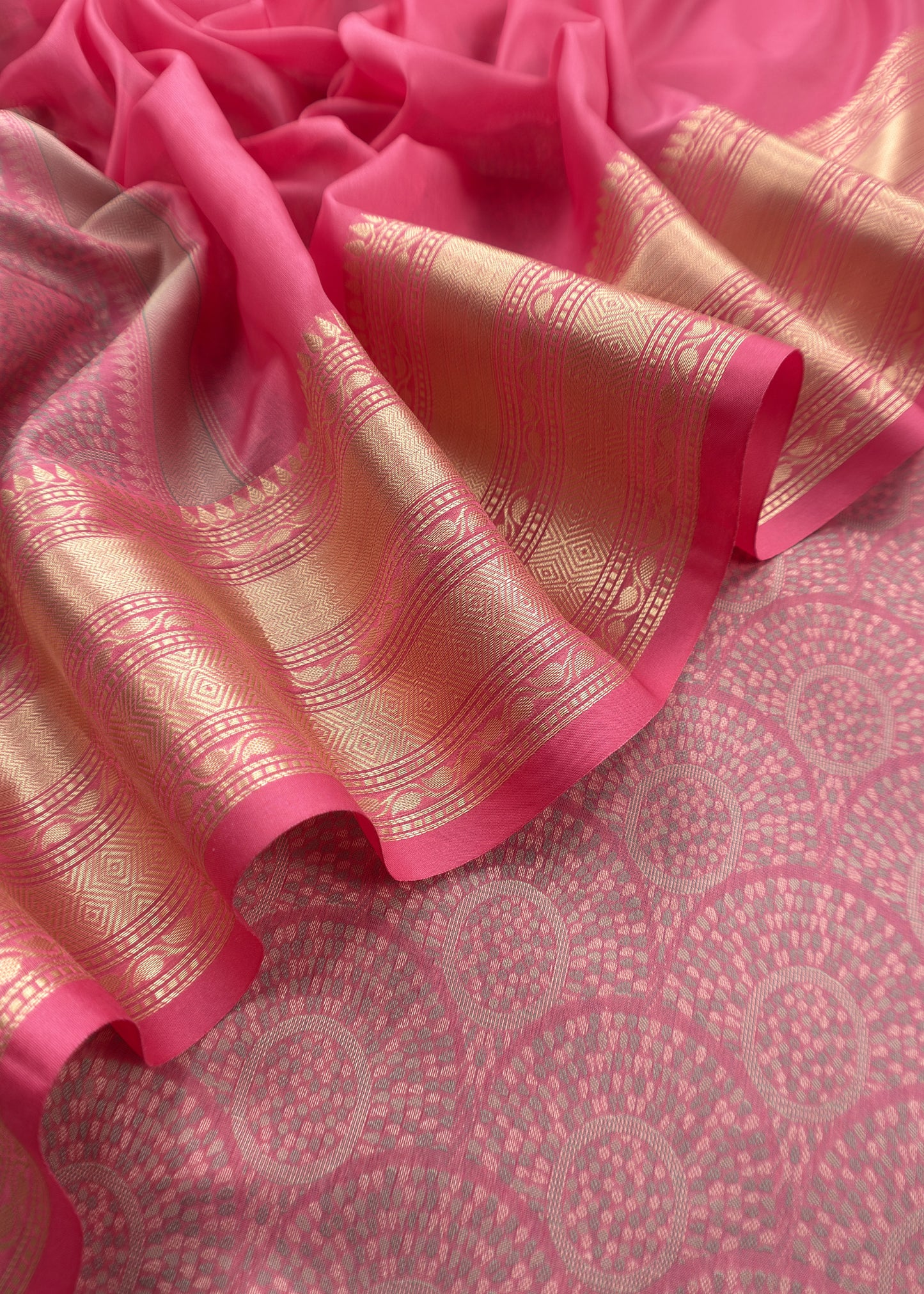 Candy Pink Pure Silk Suit with Meenakari multicolour weaving